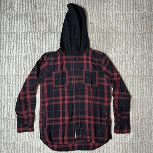 Modern Amusement, Black/Red Hooded Shirt, Button Down, Size M